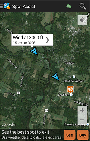 Spot Assist Winds Aloft mapped